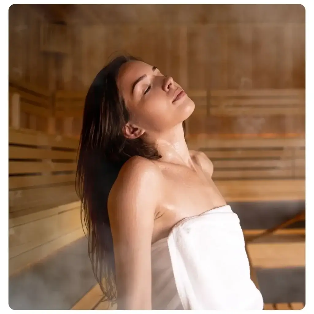 A serene traditional steam sauna promoting relaxation and wellness.
