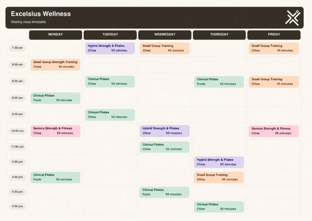 Clinical Pilates and Class Timetable Excelsius Wellness